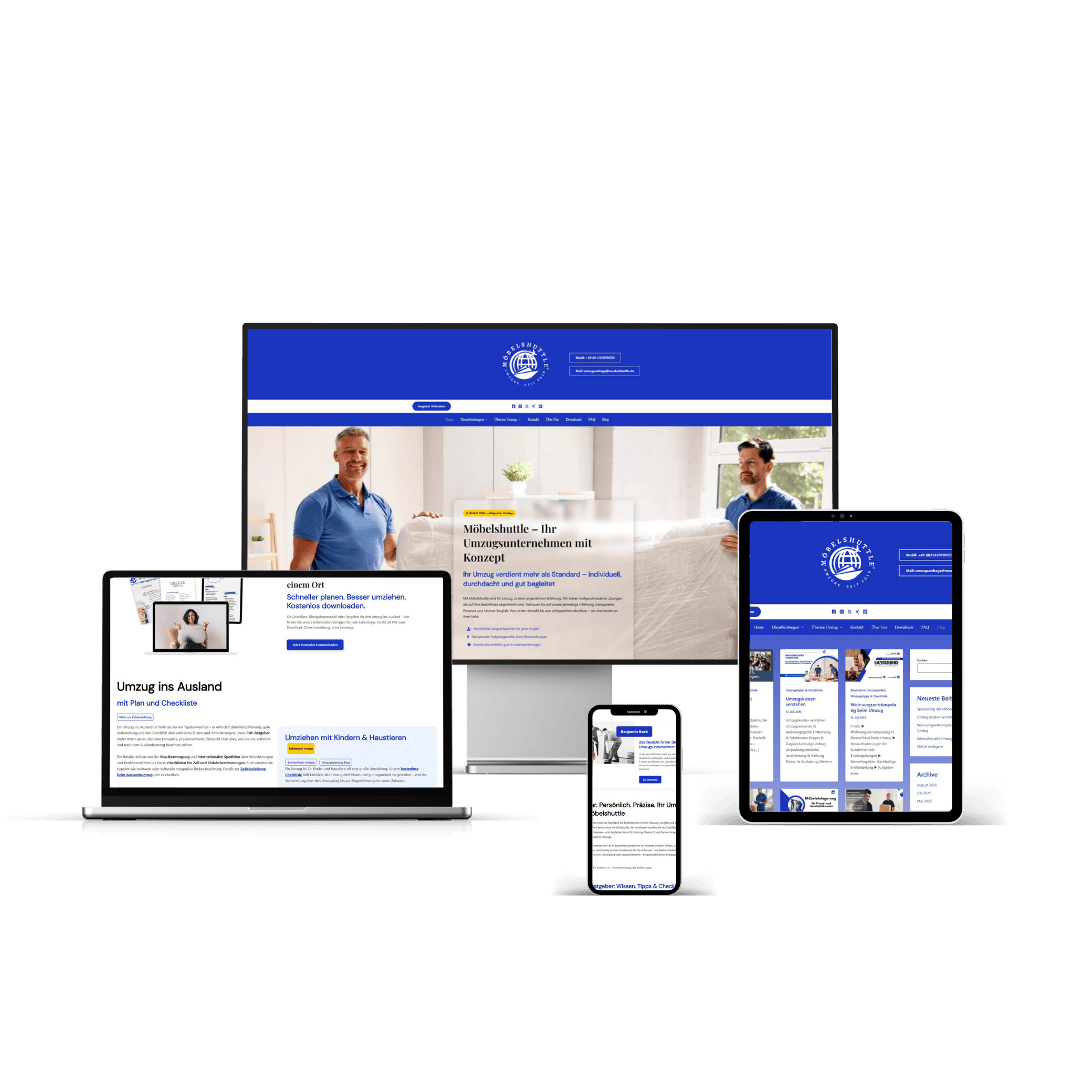 Branding, Downloadbereich, Blog und Anfrageformular für Möbelshuttle – erstellt von Ickes Webdesign