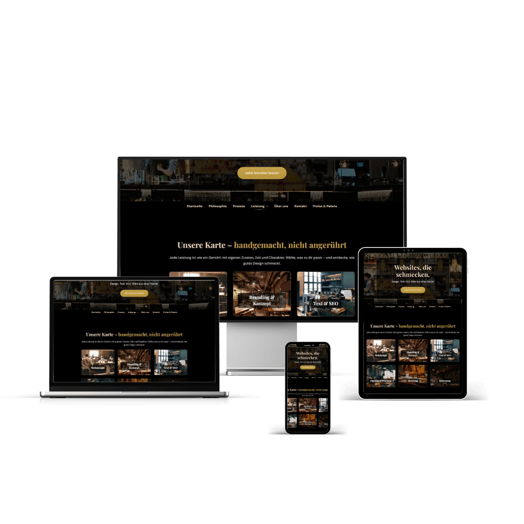 Responsives Webdesign für The Web Diner auf Desktop, Laptop, Tablet und Smartphone